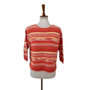 Susan Bristol Vintage Womens Hand Knit Sweater Top Red L Large